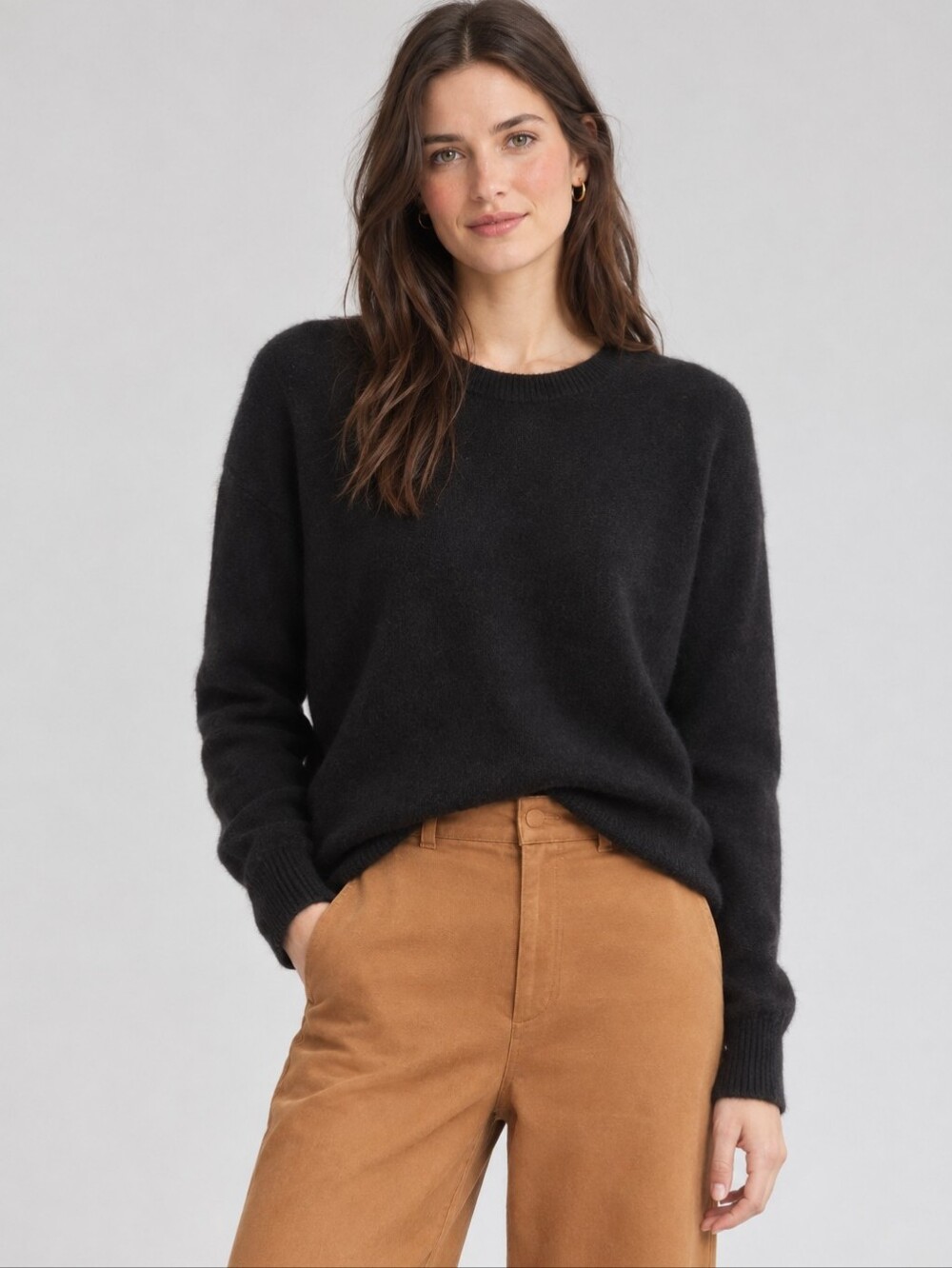 100% Cashmere Classic Black Crewneck Women's Sweater Preppy Soft Sz S
